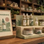 dr green town boutique CBD à Lyon, huiles et cosmétiques en vitrine