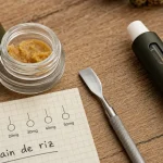 Wax CBD cireuse : texture et dosage, pot ouvert et spatule