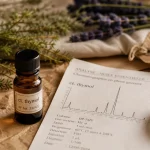 Chémotypées huiles essentielles : flacon ambré et fiche laboratoire, précision ct. thymol