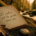 Citation beauté naturelle : carnet et feuille de chêne, golden hour