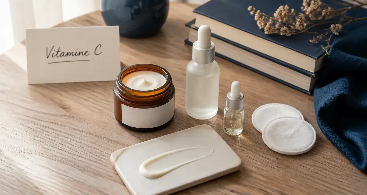 Crème à la vitamine c pour le visage, pot de sérum et taches estompées