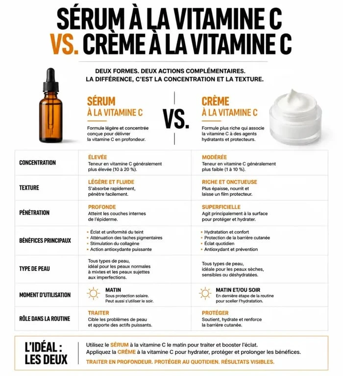 Comparatif sérum vs crème à la vitamine C pour le visage