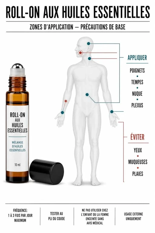 Roll on huiles essentielles : zones d'application autorisées, précautions et zones à éviter
