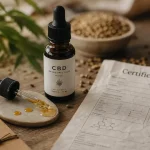 Huile de cbd broad spectrum sans THC : flacon en verre fumé et pipette