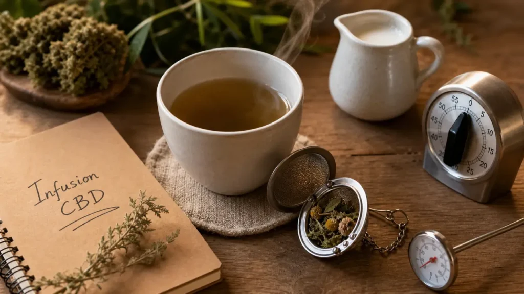 Infusion CBD : eau frémissante, corps gras et erreurs qui gâchent l’effet