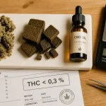 Les freres cbd : fleurs, résine et huile CBD sur table bois