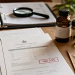 Producteur cbd origine 0,3% THC, documents et flacons