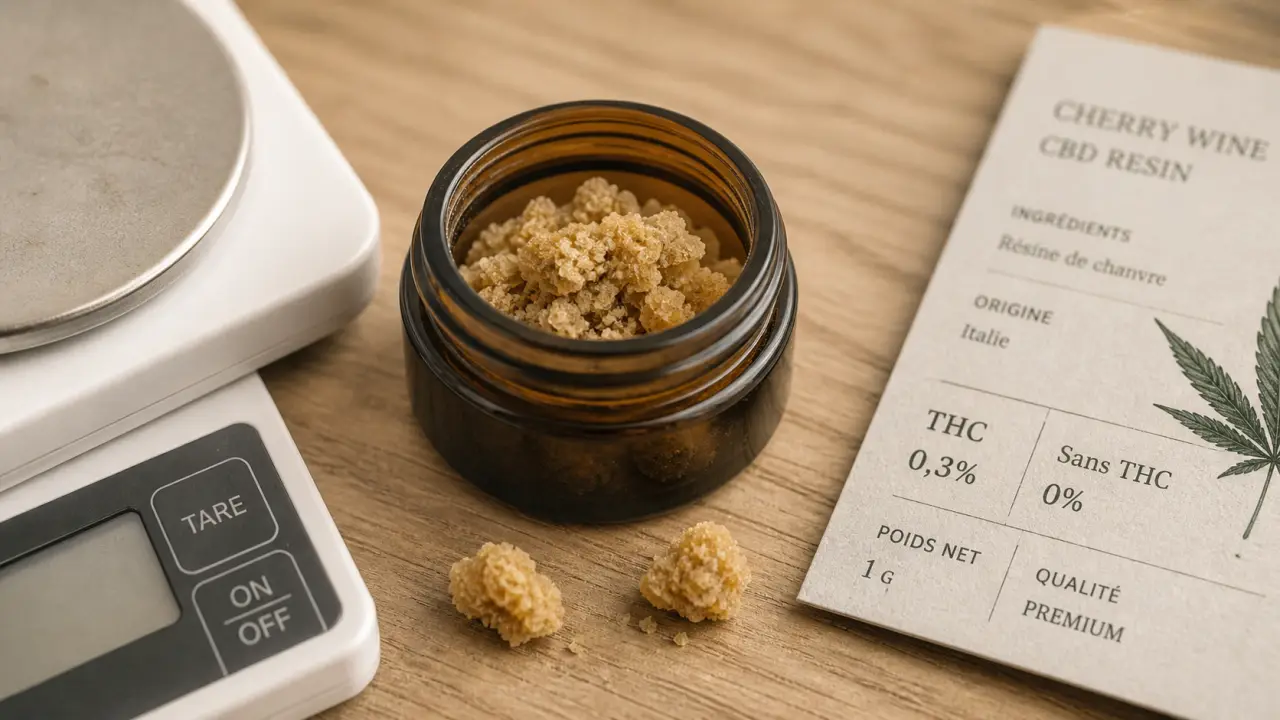 Résine cbd originecbd 0% THC, texture friable en pot