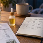 CBD anxiété : fiole de CBD, dose et contrôle CoA, verre d’eau
