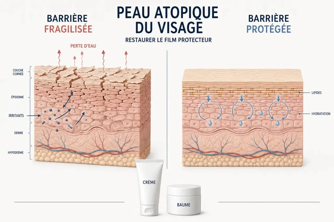 Infographie sur la crème pour peau atopique du visage et le rôle de la barrière cutanée
