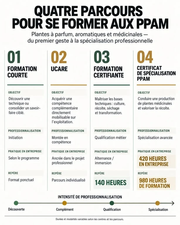 Infographie sur la formation plantes médicinales CPF et les parcours PPAM