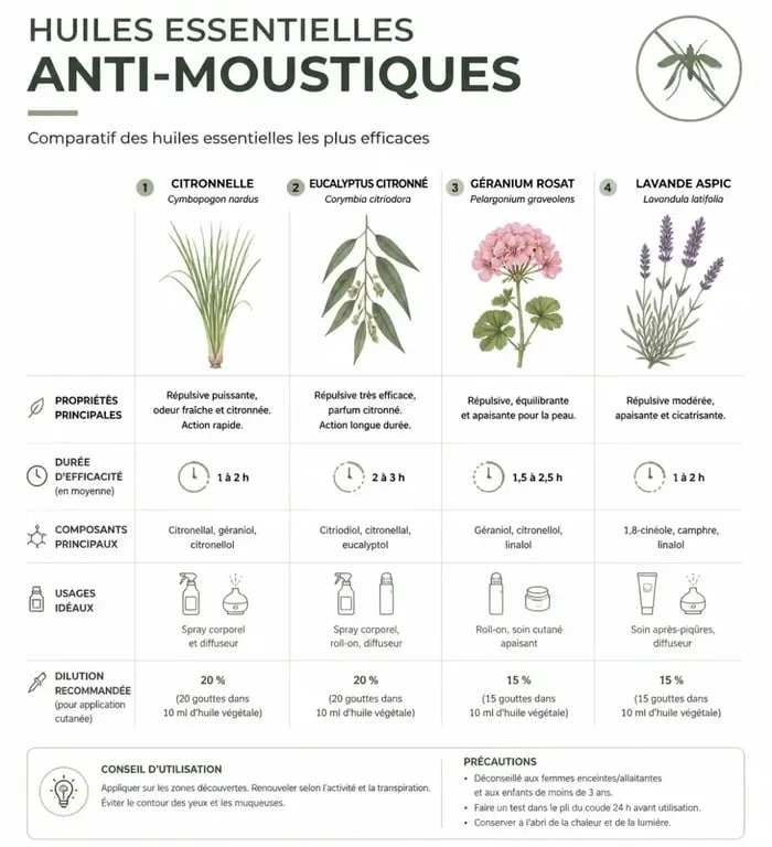 Comparatif des meilleures huiles essentielles anti moustiques et leurs usages