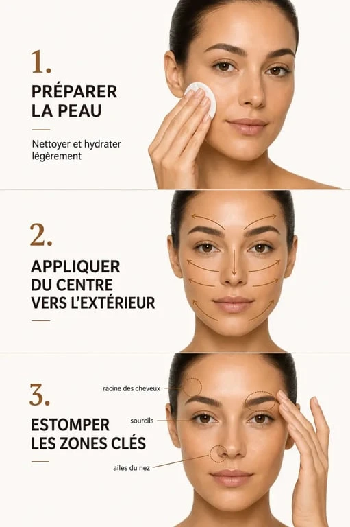 Application d’une crème visage autobronzante en trois étapes pour un hâle naturel sans traces