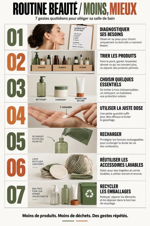 Routine beauté minimaliste et écoresponsable au quotidien en sept étapes
