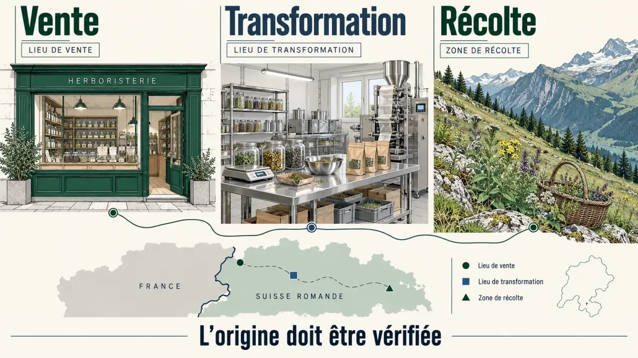 Herboristerie suisse : distinguer le lieu de vente, de transformation et de récolte des plantes