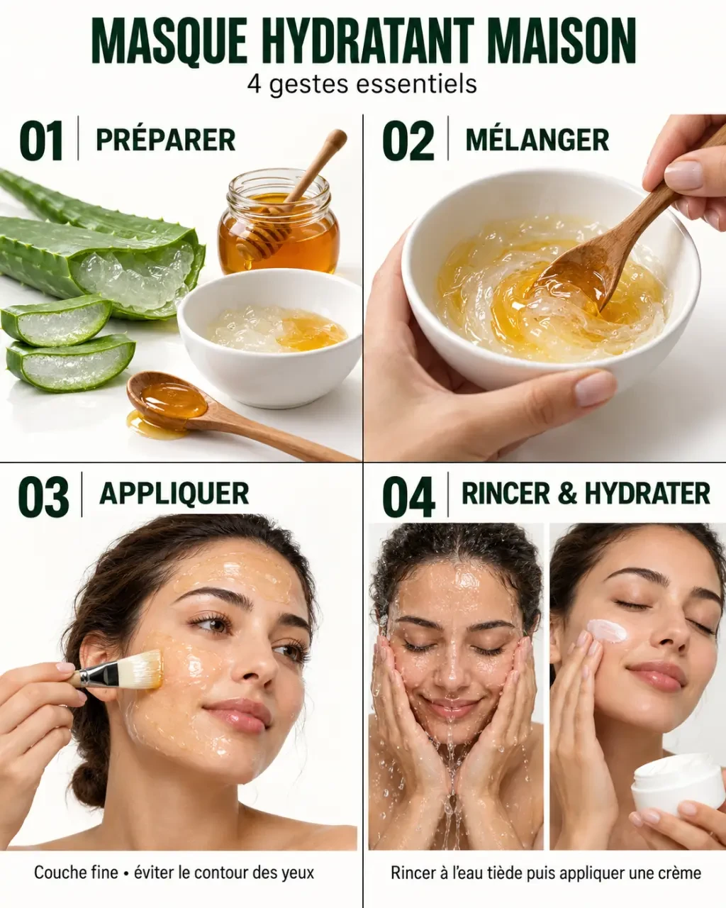 Masque visage hydratant maison avec préparation, application et rinçage