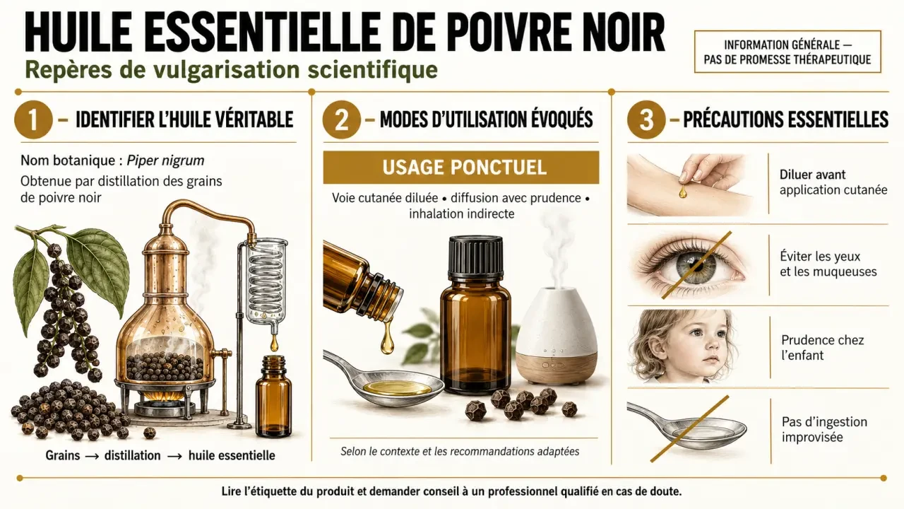 Huiles essentielles de poivre noir : usages, dilution et précautions essentielles